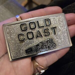 Vtg Gold Coast Train Belt Buckle HookFast Silver Tone Metal Railroad USA 70s 80s